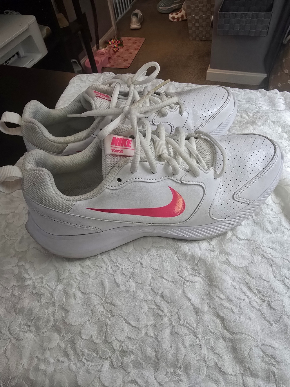 Nike White Sneakers with Pink Swoosh